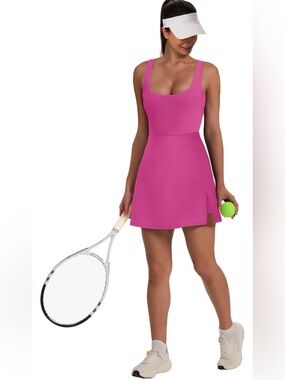 OFEEFAN Athletic Dress for Women Mini U Neck Sleeveless Built in Shorts with Poc